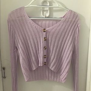 Purple cropped button up sweater